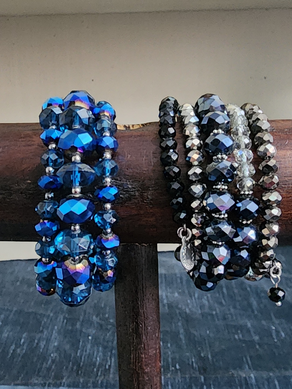 Fashion Jewelry Blue and Silver Faceted Aurora Borealis Crystal Bracelet Stack